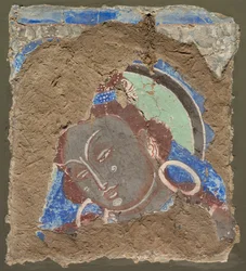 Fragment med ett huvud av Bodhisattva, 600-650.