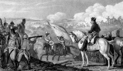 Fredrik II, den store 1712-1786, kung av Preussen från 1740, vid slaget vid Rossbach, 1757