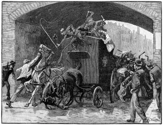 Befrielsen av ledarna för den fenianska sammansvärjningen ur en polisvagn, Hyde Street, Manchester, 1867