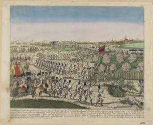 Franska och ryska trupper på berget Zürichberg i det första slaget vid Zürich, ca. 1810