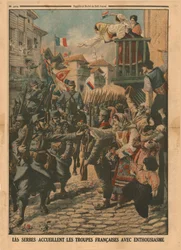 Franska trupper välkomnas entusiastiskt av serberna 1915.