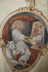 Fräscht i Maglie kyrka: Saint Luke-målning, Maglie, Italy