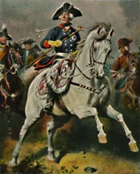 Fredrik den store 1712-1786 som stridskung. - Målning av Camphausen, 1934.