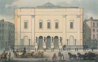 Framifrån av Theatre Royal, Drury Lane, Westminster, London, 1812
