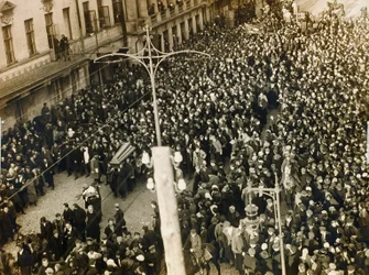 Poeten Valery Bryusovs begravningståg, Moskva, Sovjetunionen, 12 oktober 1924