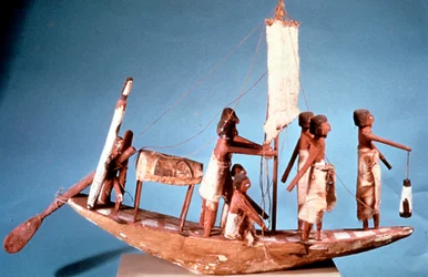 Begravningsbåt av målat trä, 9:e dynastin, antika Egypten, 2232-2140 f.Kr.