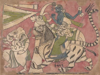 Ganesha leder Shiva och Durga i procession, 1700-talet.