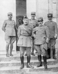 General Diaz och general Foch möter i det italienska högkvarteret, Italien, den 2 maj 1918