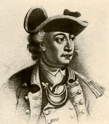 General John Sullivan, med en trekantig hatt kantad med galon och en gorget, ca 1770, 1937