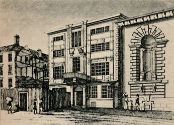General Post Office, cirka 1793 – Visar byggnader intill Lloyds Coffee House, 1928