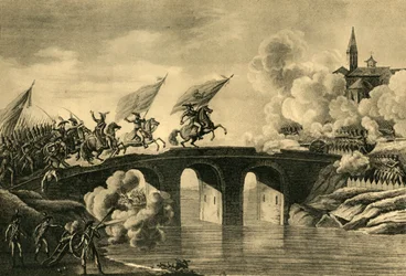 Generalerna Bonaparte och Augereau stormar bron vid Arcola, november 1796, 1921.