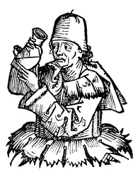 Gentile da Foligno, italiensk läkare från 1300-talet, undersöker ett urinprov, 1493