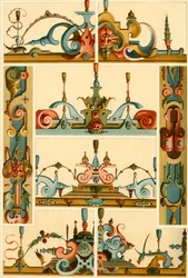 Tysk renässansväggmålning och ornament i sten och trä, 1898.