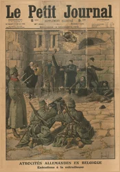 Tyska grymheter i Belgien: avrättning med maskingevär, 1915.