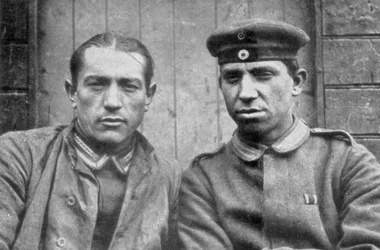 Tyska fångar tagna av kanadensiska styrkor, Vimy, Frankrike, första världskriget, 1917