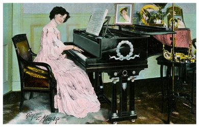 Gertie Millar, brittisk skådespelerska och sångerska, spelar piano, c1890-1909
