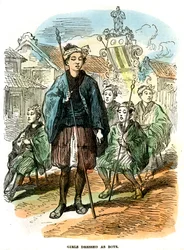 Flickor utklädda till pojkar, nyårsfestivalprocession i Yokohama, Japan, 1872