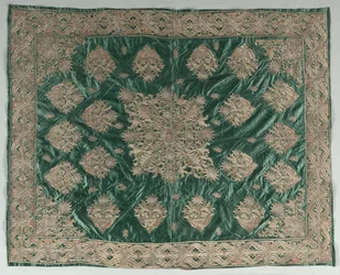 Broderat omslag med guldtråd, 1800-tal.