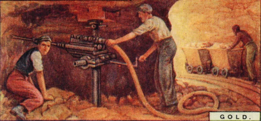 Guld. - Drilling Blast Holes, S. Africa, 1928