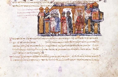 Storprinsessan Olga besöker Constantine VII Miniature från Madrid Skylitzes, 11-12-talet