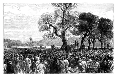 Stor demonstration vid Reformers Tree i Hyde Park, London, mitten av 1800-talet