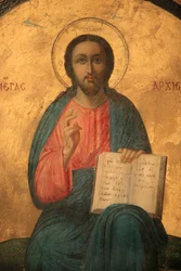 Grekisk-ortodox ikon som visar Kristus som en överstepräst i Thessalonique Grekland