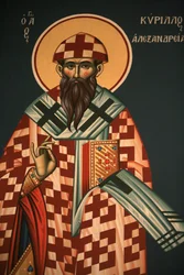 Grekisk-ortodox ikon som föreställer den helige Cyril av Alexandria Thessalonique Grekland