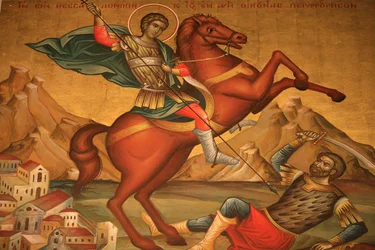 Grekisk-ortodox ikon som föreställer Saint Dimitrios Thessalonique Grekland
