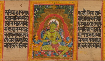 Green Tara, Folio från...Perfection of Wisdom Manuscript, tidigt 1100-tal.