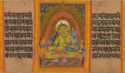 Green Tara, Folio från... Perfection of Wisdom Manuscript, tidigt 1100-tal.