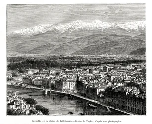Grenoble från Belledonne-området, Frankrike, 1886