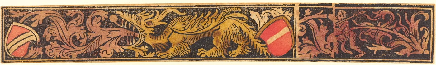 Grotesk remsa med drake, sköldar och vilda män, ca. 14751500.
