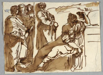 Grupp med Petrarch och Sappho i Parnassus efter Raphael Sanzio