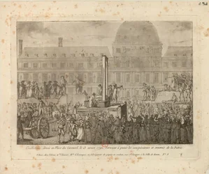 Giljotin uppförd på Place du Carrousel den 13 augusti 1792 …