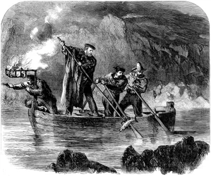 Giuseppe Garibaldi spjuter fisk på natten utanför Caprera, 1860-61