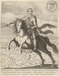 Gustavus Adolphus före kartan över Pommern i bakgrunden, 1630