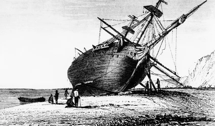 HMS Beagle lades iland, Rio Santa Cruz, Patagonien, Sydamerika, 1834 1839