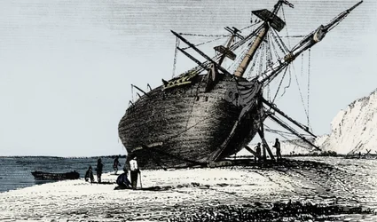 HMS Beagle lades iland, Rio Santa Cruz, Patagonien, Sydamerika, 1834 1839