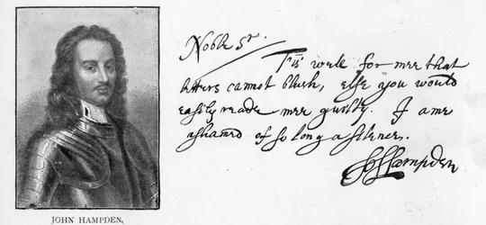 Handstil och underskrift av John Hampden från ett brev skrivet till Sir John Eliot i fängelset, 21 mars