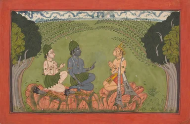 Hanuman före Rama och Lakshmana... den spridda 