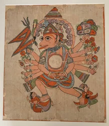 Hanuman i sin tantriska femhövdade Pancha Mukha-form, ca. sent 1800-tal.