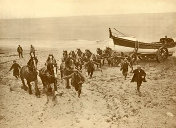 Hauling the Lifeboat, c1930.