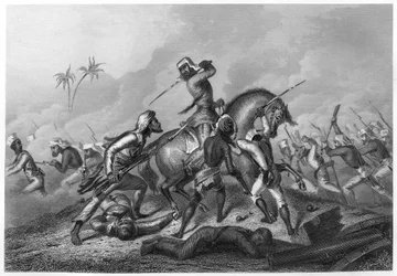 Havelocks kolonn attackerade myteristerna före Cawnpore, 1857, c1860