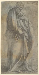 Kraftigt draperad mansfigur, 1500-tal.