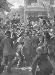 ...Hennes Majestäts besök i East End i London, den 2 april 1873, 1901.