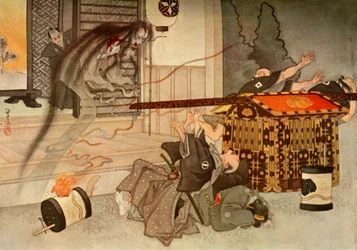 Hennes hemska ansikte och blodfläckade plagg..., 1919.