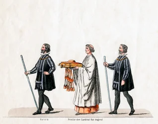 Härolder och präst, kostymdesign för Shakespeares pjäs, Henry VIII, 1800-talet