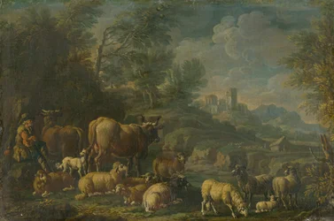 Herde med sin flock i romantiskt landskap
