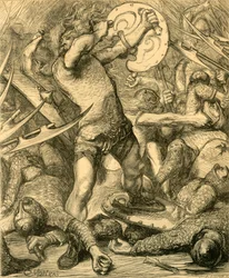 Hereward skär sig igenom den normandiska värden, c1890.