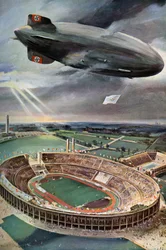 Hindenburgzeppelinaren över Olympiastadion, Berlin, 1936